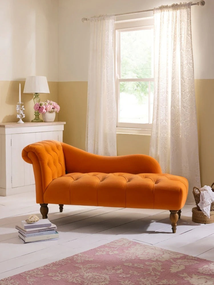 2 Seater Rosewood Velvet Fabric Modern Chaise Lounge Couch With Button Tufted Backrest For Living room, Office