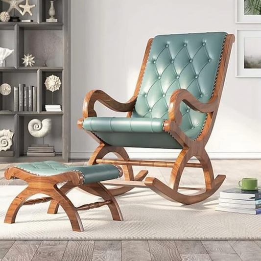 Elegant Sheesham Wood Rocking Chair for Adults - Comfort Seat & Backrest with Footrest Stool Arm Chair For Home ,Office , Garden