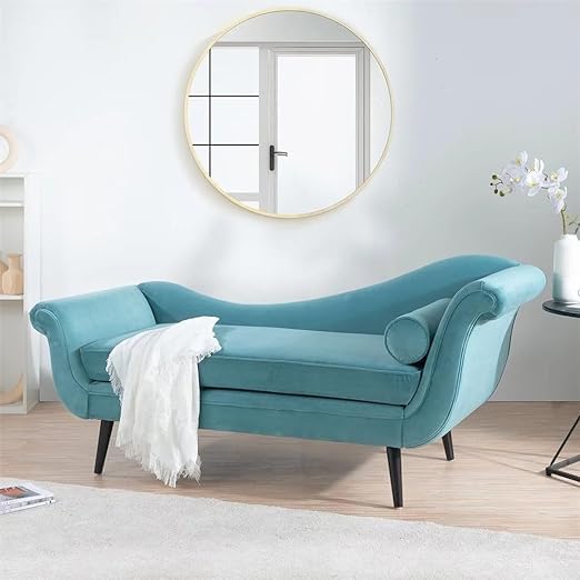 Velvet Fabric Rosewood 2-Seater Chaise Lounge Couch For Living Room