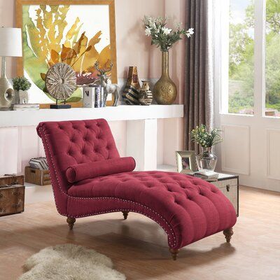 Rosewood Velvet Fabric Modern Lazy Chaise Lounge Couch With Tufted Backrest With Pillow