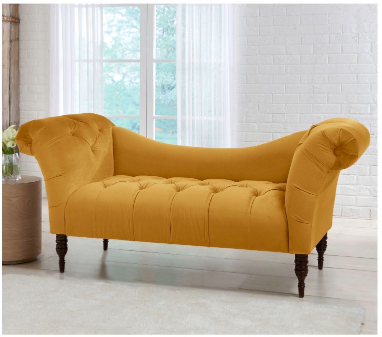 Velvet Fabric 2 Seater Modern Chaise Lounge With Tufted Button For Living room, Office, Garden