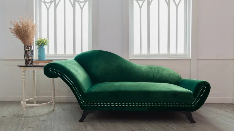 2 Seater Rosewood Velvet Fabric Modern Chaise Lounge Couch  for Living room, Office, Garden