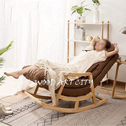 Teak wood Rocking Lounge Chair Relaxing Seat for Adult with Armrest