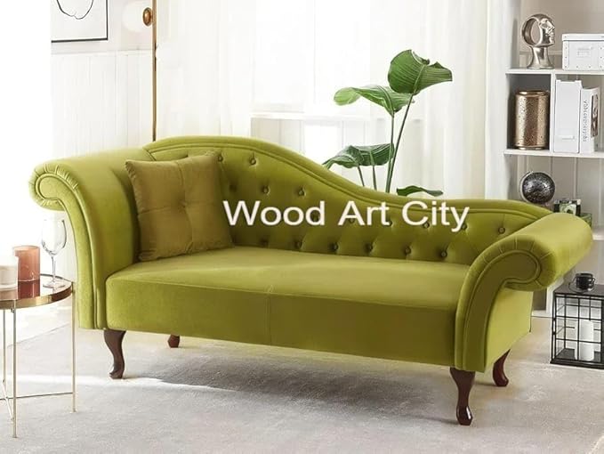 Velvet Fabric Rosewood Button Tufted Chaise Lounge Couch for Living Room Bedroom Office Furniture