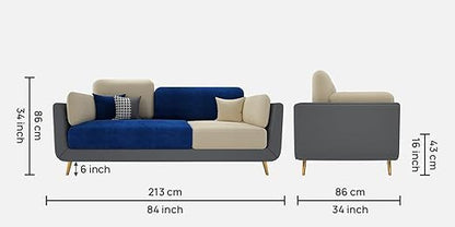 Velvet Fabric 3 Seater Chesterfield Sofa for Living Room & Office