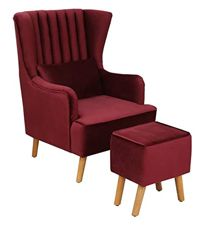 Modern Wing Chair for Living Room, Arm Chair with Ottoman/Footrest for Bedroom with Pouffes