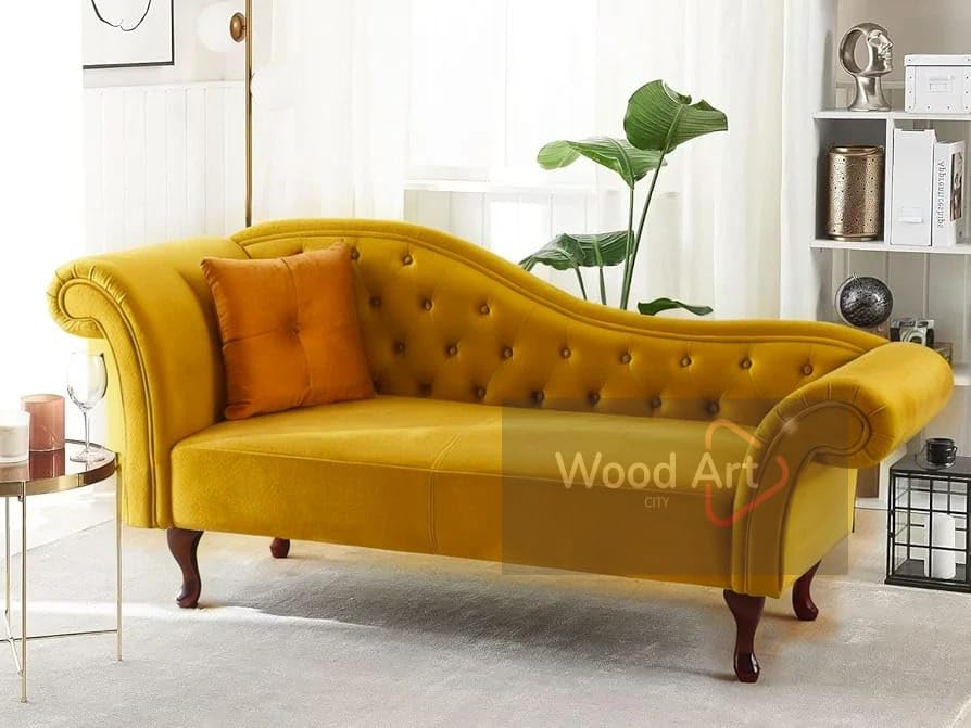 Velvet Fabric Rosewood Button Tufted Chaise Lounge Couch for Living Room Bedroom Office Furniture