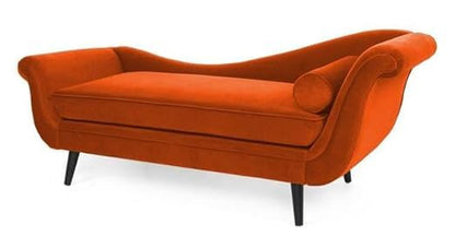 Velvet Fabric Rosewood 2-Seater Chaise Lounge Couch For Living Room