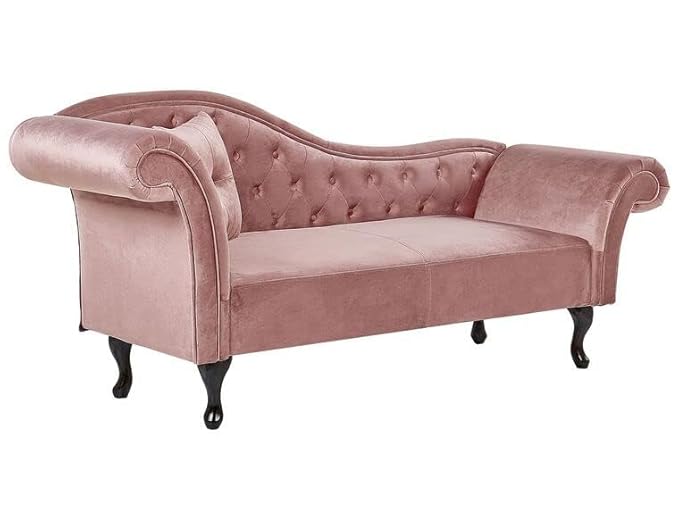 Velvet Fabric Rosewood Button Tufted Chaise Lounge Couch for Living Room Bedroom Office Furniture