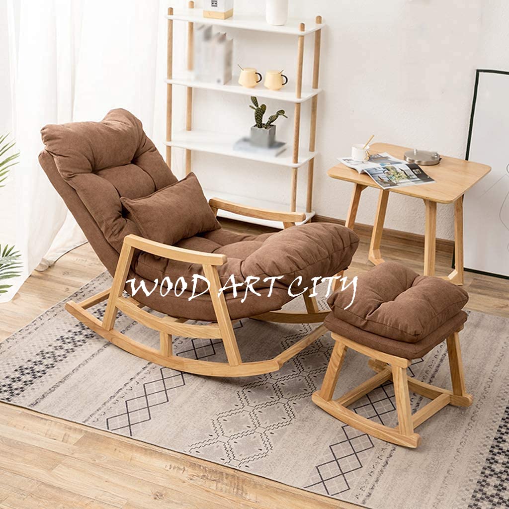 Teak wood Rocking Lounge Chair Relaxing Seat for Adult with Armrest