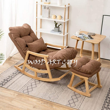 Teak wood Rocking Lounge Chair Relaxing Seat for Adult with Armrest