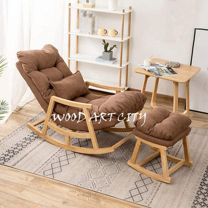 Teak wood Rocking Lounge Chair Relaxing Seat for Adult with Armrest