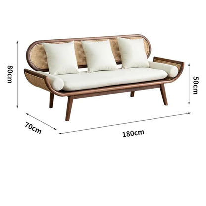 Rosewood Modern Rattan Sofa with Curved Arms Comfortable Seating for Living Bedroom, High-Density Foam