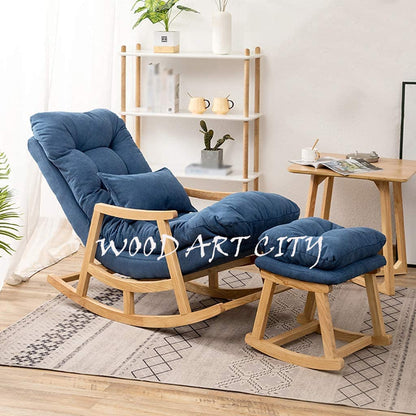 Teak wood Rocking Lounge Chair Relaxing Seat for Adult with Armrest