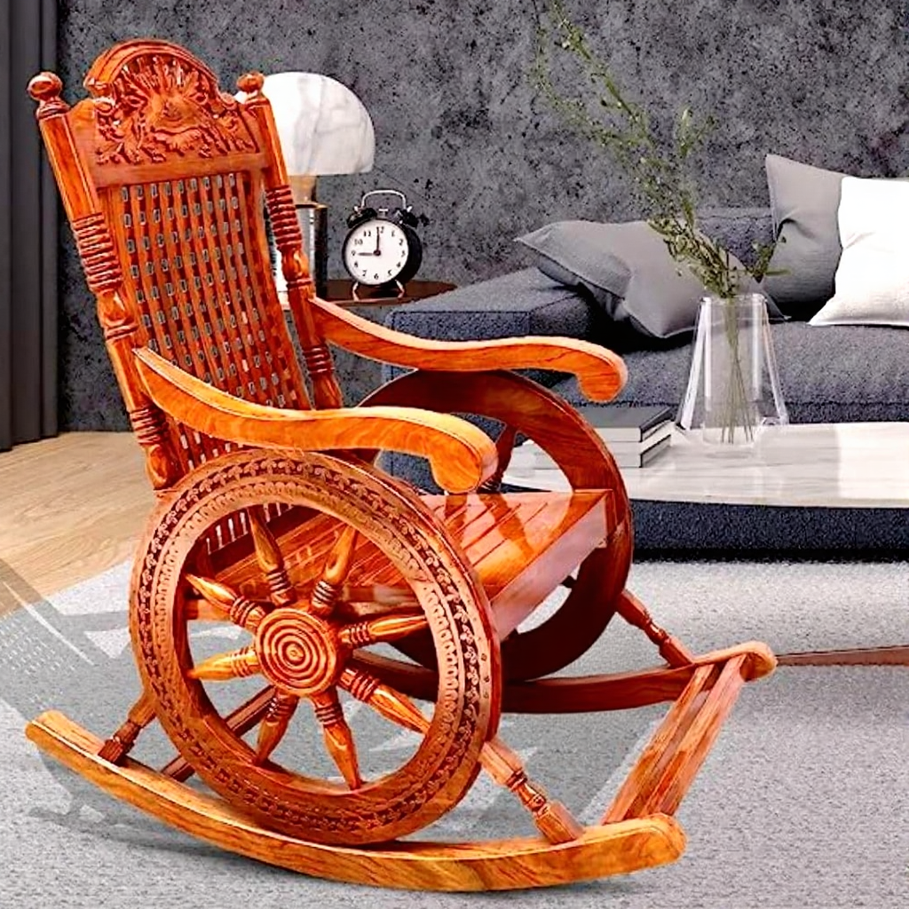Sheesham Wood Rocking Chair Comfort Swing With Wheel design Arm Chair for Hallways