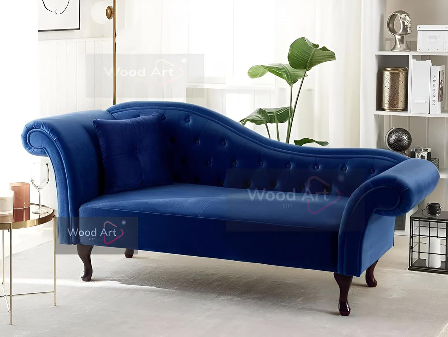 Velvet Fabric Rosewood Button Tufted Chaise Lounge Couch for Living Room Bedroom Office Furniture