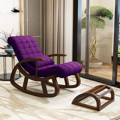Sheesham Wood Rocking Chair With Wooden Footrest Relaxable Arm Chair for Garden
