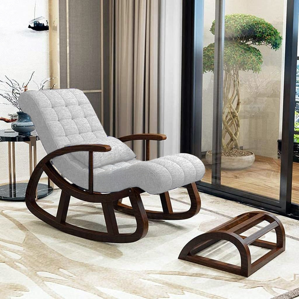Sheesham Wood Rocking Chair With Wooden Footrest Relaxable Arm Chair for Garden