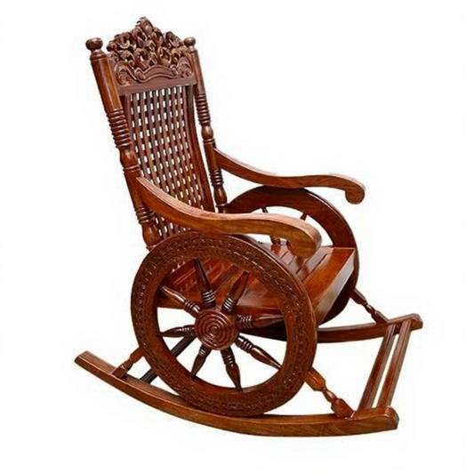 Sheesham Wood Rocking Chair Comfort Swing With Wheel design Arm Chair for Hallways