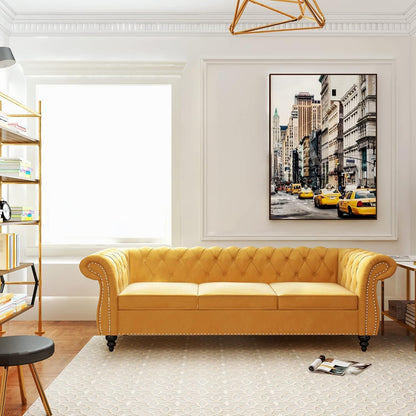 Modern 3 Seater Sofa,Comfortable Velvet Sofa for Living Room, Bedroom, Hallways Furniture